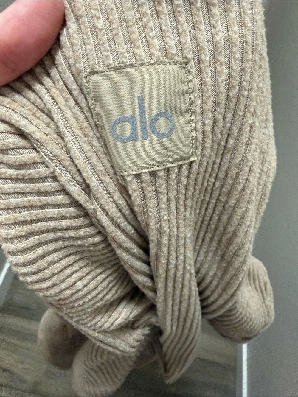 Alo Yoga Muse Ribbed Crop Hoodie Sweatpants Set Gravel Heather Large L 2pc